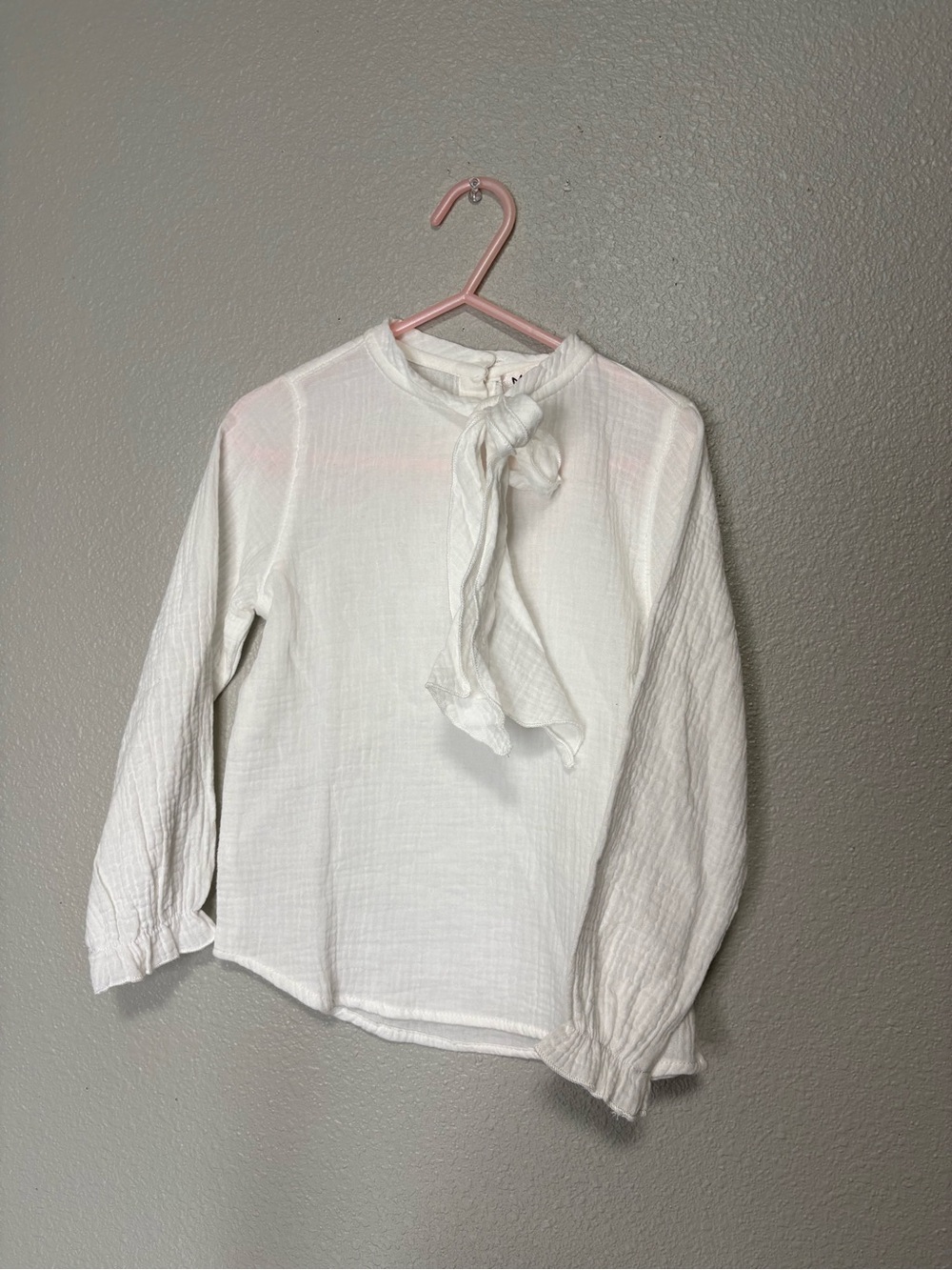 Mauve Girls White Tie-Neck Blouse NWT Size 5 100% Cotton